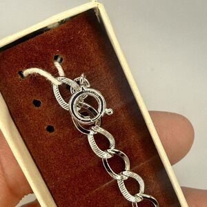 Vintage Sterling Silver Oval Link Chain Charm Bracelet 7” NOS New In Box 925